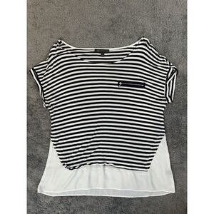 Women's Outback Red Blouse Size Large Black and White Striped w Front Zip Pocket